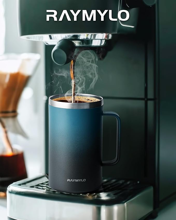 Insulated Coffee Mug 24 oz, Double Wall Stainless Steel Coffee Mug with Lids, Leak-Proof & Detachable Slider Lid for Thorough Clean, Keeps Coffee Cold for 9 Hrs, Suitable for Camp Home Office