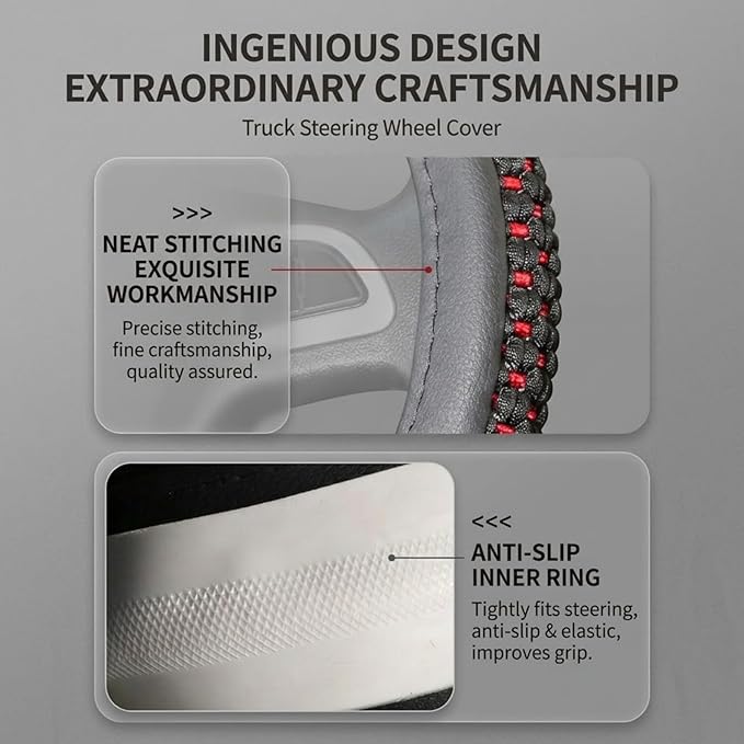 15" 16" 17" 18" 19" 20 Inch Ice Silk Ventilation Multi-Style Comfy Grip Steering Wheel Cover for Truck, Bus, Big Rig Trucker,SUV， Anti-Slip Design 16-20 Inch (BlackRed, 20 inch)