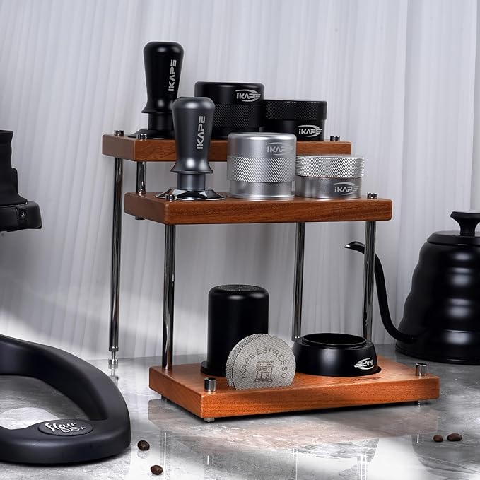 IKAPE Espresso Coffee Tamper Station, Three-Ply Wooden Espresso Tamp Holder Base, Coffee Tamp Mat Stand Fit for 51, 54, 58MM Tamper, Distributor & Puck Screen Accessories(Sandywood)