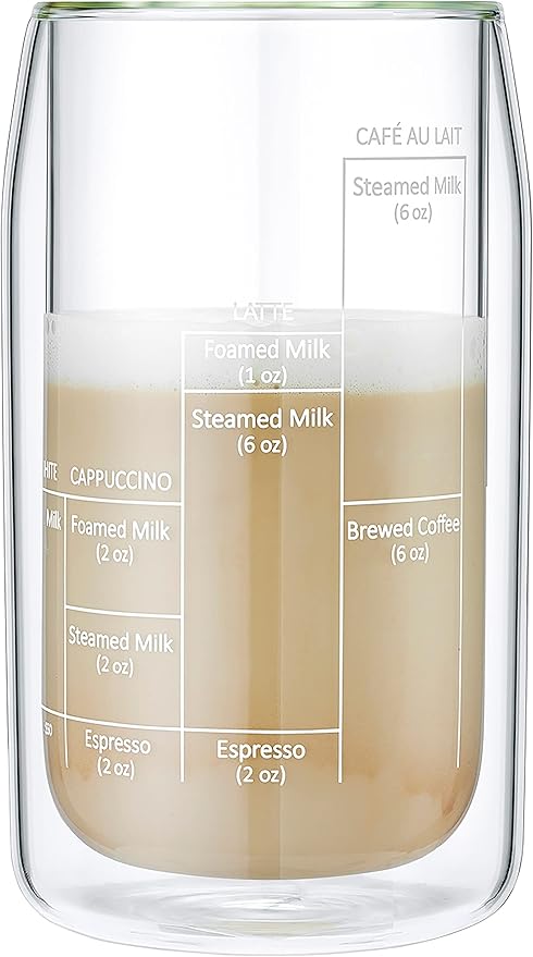 Ozeri Moderna Artisan Series Double Wall Barista Coffee Glass, 15 oz, Clear