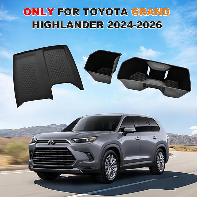 TPE Anti-Slip Cup Holder Insert & Silicone Wireless Charging Non-Slip Mat 2pcs for 2024 2025 2026 Toyota Grand Highlander Accessories Anti-Drop & Anti-Rattle for Grand Highlander Hybrid Black