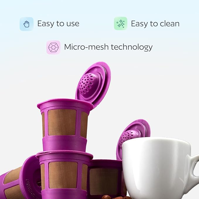 6 Reusable K Cups for Keurig Coffee Makers - BPA Free Universal Fit Purple Refillable Kcups Coffee Filters for 1.0 and 2.0 Keurig Brewers