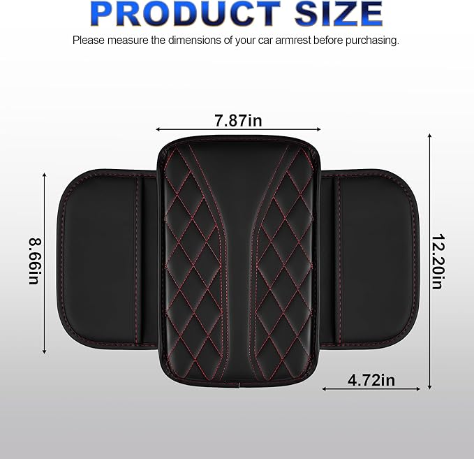 Car Center Console Cover Fit for Subaru Impreza Leather Car Armrest Cover Cushion with 2 Pockets(Black&Redline)