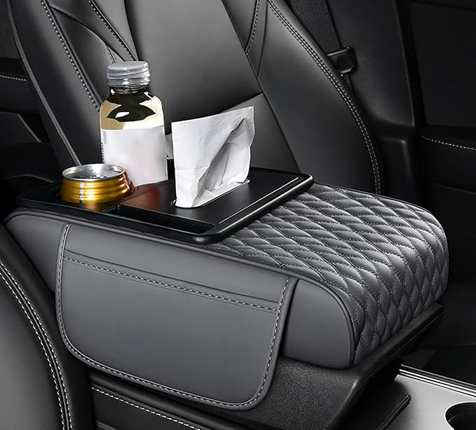 Car Armrest Center Console Cover for Jeep Compass 2. Generation 2021 2022 2023, Center Console Pad with Cup Holder, Multifunctional Armrest Cushion,D Grey