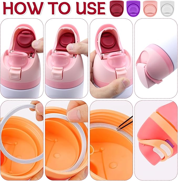 4 Sets Replacement Stopper and O Seal Ring for Owala FreeSip 24oz 32oz,Water Bottle Top Gasket Lid for Owala 16/19/24/32/40oz Seal Bottle Cap Mouth Stopper Part Silicone Insert Accessories(4 colors