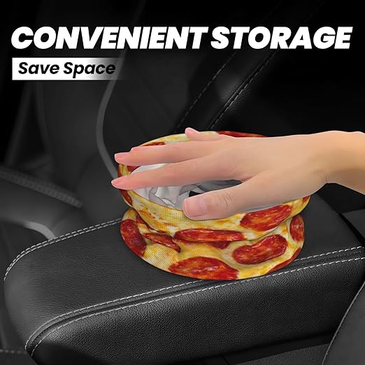 Funny Pizza Car Trash Can Garbage Cans Foldable,Cute Hanging Car Organizer and Storage Bag Leak Proof, Auto Back Seat Trash Bin Universal for Truck, SUV, Outdoor Travel