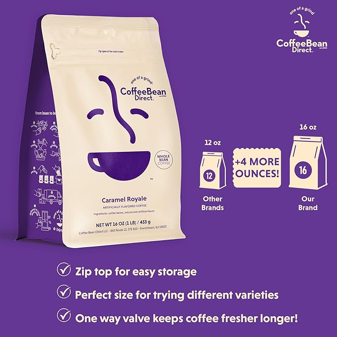 Coffee Bean Direct Caramel Royale Flavored, Whole Bean Coffee, 1 Pound Bag (Pack of 1)