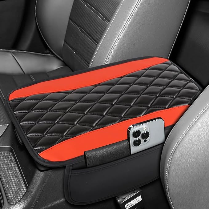 Car Center Console Cover for Acura MDX 2022 2023 2024, Memory Foam Arm Rest Cover Pad Comfortable Waterproof Armrest Cushion with 2 Storage Bags Universal Accessories,B/Red