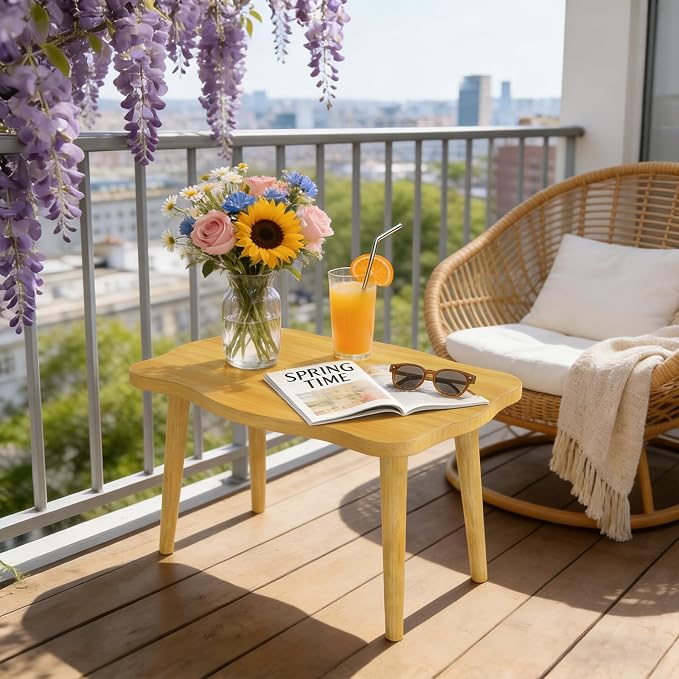 Cookie Coffee Table Low Table with 4 Solid Wood Sturdy Legs,Floor Table Desk for Sitting on The Floor,19.7"D x 31.5"W x 16"H Inches,Living Room/Toy room Furniture,Rental house Furniture (Natural)