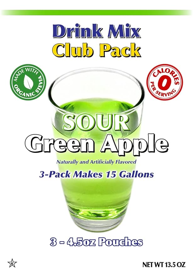 GramZero Sour Green Apple Zero Calorie Sugar Free Drink Mix, Great For Nutrition Club Loaded Tea, Stevia Sweetened