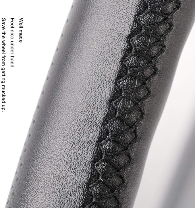 Genuine Leather 15.5 Inch Large Car Steering Wheel Cover with Needle Thread for Buick GL8 SUVS Trucks Etc.Black