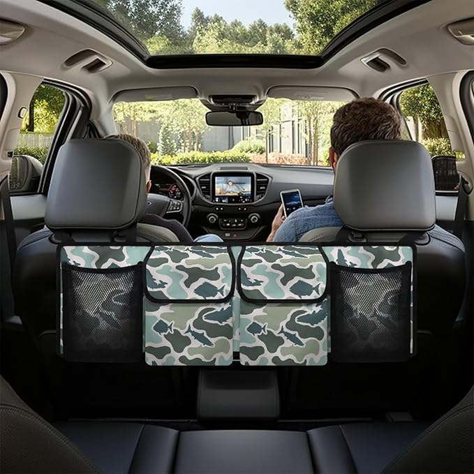 CLOHOMIN Fish Camo Car Organizer for SUV Sedan Truck Hanging Cargo Storage Bag with 4 Pockets Car Trunk Backseat Organizer Trunk Organizer Decor