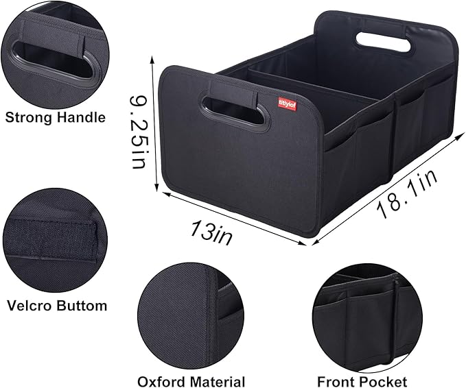 Trunk Organizer For Suv & Sedan,Car Organizers and Storage, Waterproof Collapsible & Adjustable Straps,35L Sturdy Car Organization for Car Accessories, Tools,Sundries,2 Compartment（Black）