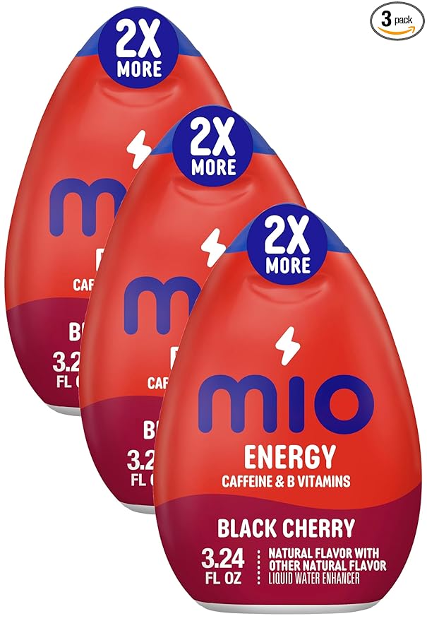MiO Energy Black Cherry Liquid Water Enhancer Drink Mix, 2x More, 3.24 Fl Oz Bottle, As Seen on TikTok (Pack of 3)