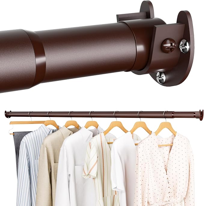 SUTINE Closet Rod - Closet Rods for Hanging Clothes, 17 to 53 inch Adjustable Closet Hanging Rod, Heavy Duty Clothes Rod Clothing Bar, Closet Poles for Hanging Clothes for Wardrobes, Shower Curtain