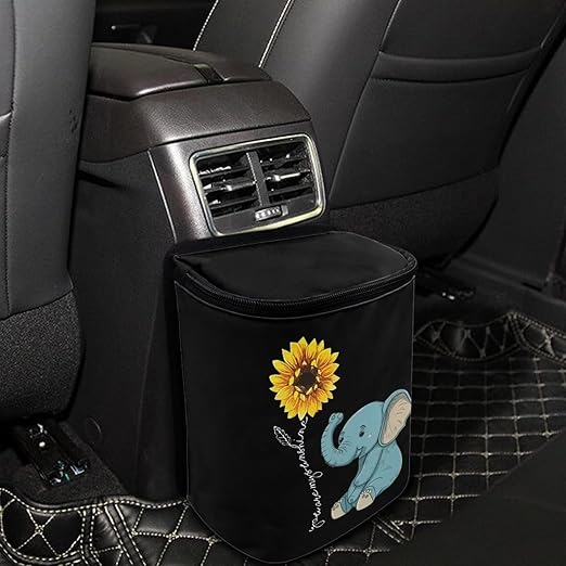 DISNIMO Sunflower Car Trash Can Easy-to-Install Car Accessory Interior, Cartoon Elephant Leak-Proof Car Garbage Can Bin Organizer Storage Bag for The Back Seat of Any Cars, Sedans, SUVs & Trucks