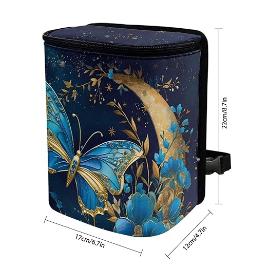 Moon Blue Butterfly Car Trash Can Organizer Accessory Leak Proof Large Capacity Car Garbage Bag with Lid,Hanging for Back/Front/Console，Butterfly Car Interior Accessory