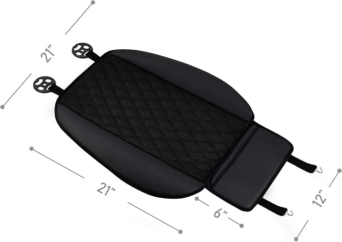 FH Group Faux Leather Seat Cushion Pad with Front Pocket Front Set – Universal Fit for Cars Trucks & SUVs (Black)