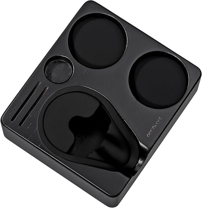 Normcore Compact Tamping Station - Espresso Black Tamper Station Base - Genuine American Black OAK Tamper Holder - Wooden Coffee Portafilters Stand Base For 54 /58mm Espresso Machine Accessories
