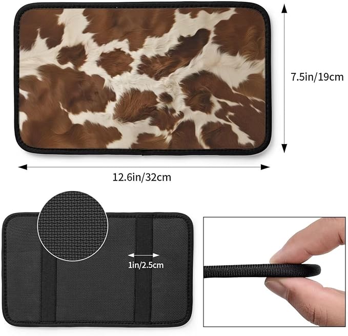 Car Center Console Cover Brown Animal Print Armrest Cover Cushion Cow Cute Universal Car Armrest Seat Box Pad Car Interior Accessories Protector for Vehicle, SUV, Truck, Sedans