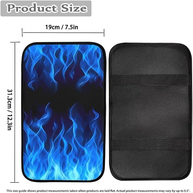 Car Middle Console Covers Non Slip Blue Flames Car Arm Rest Cushion Cover for Men Universal Auto Interior Accessories for Vehicle, SUV, Truck