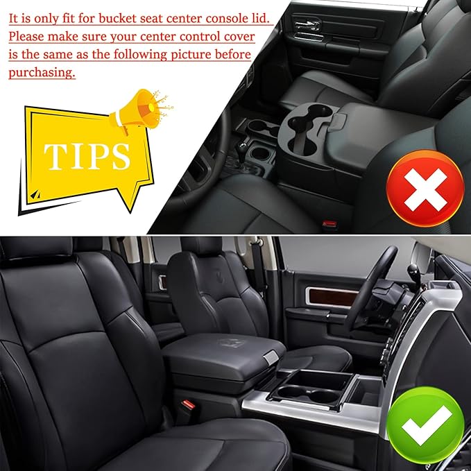 for RAM 2009-2018 Center Console Cover Anti-Scratch Waterproof Leather Armrest Pad Protector Cushion for Dodge RAM 1500 2500 3500 4500 5500 2009-2018 Interior Accessories(Carbon Fiber)
