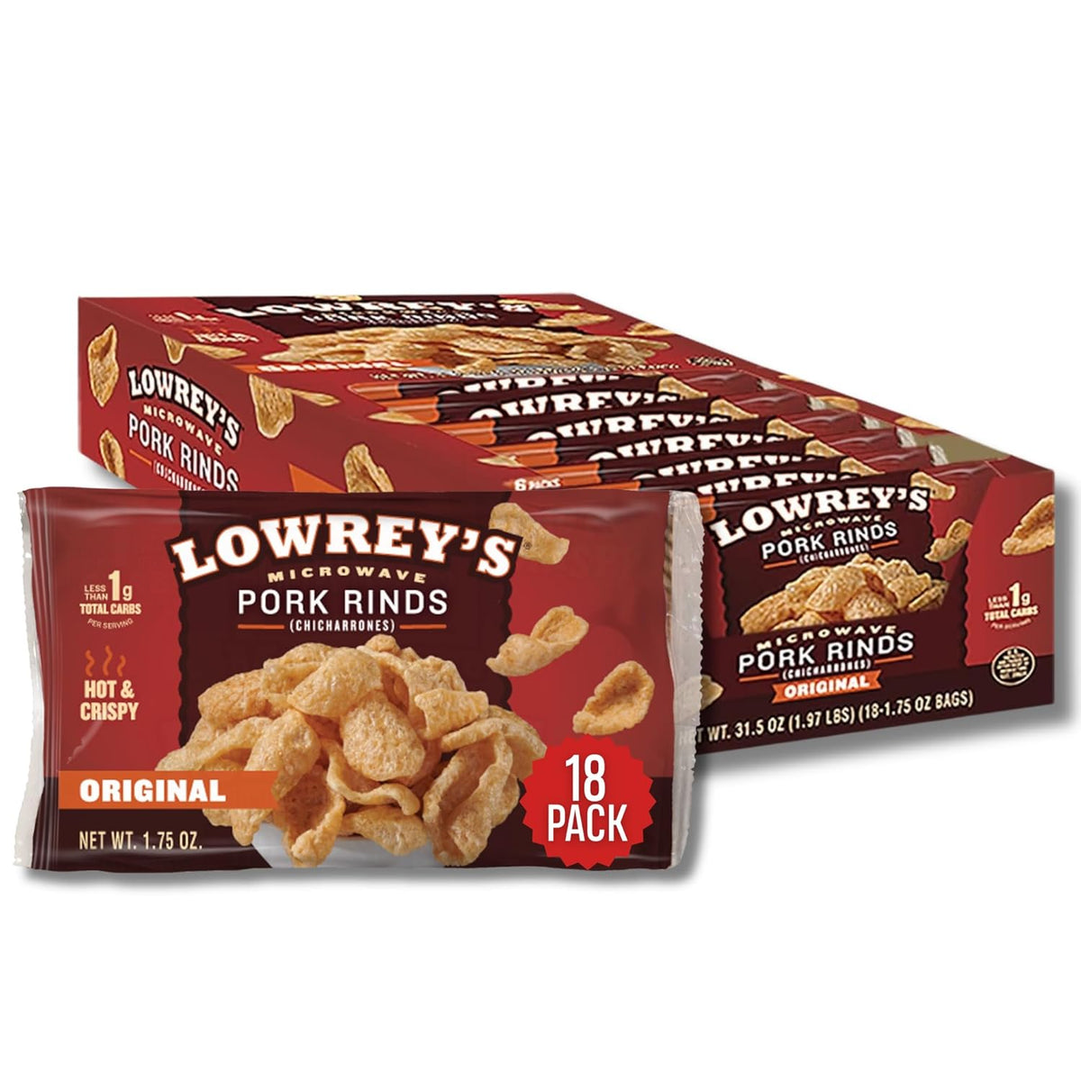 Lowrey's Bacon Curls Microwave Pork Rinds (Chicharrones), Original, 1.75 Ounce (Pack of 6)