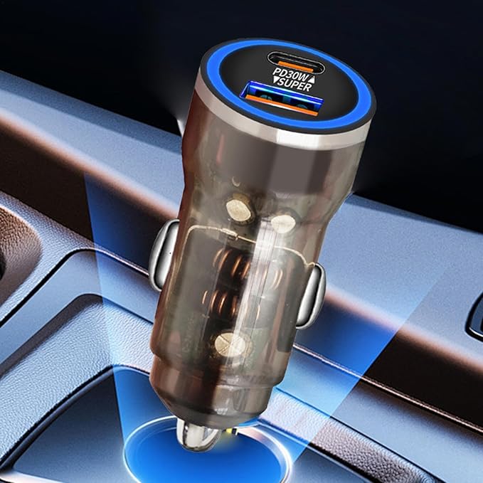 PD 30W Vehicle Charger - Fast Charging 2-Port Auto Adapter | USB + Type-C Car Outlet for Smartphones, Tablets, Driving Recorders, Game Controllers, and Other Devices