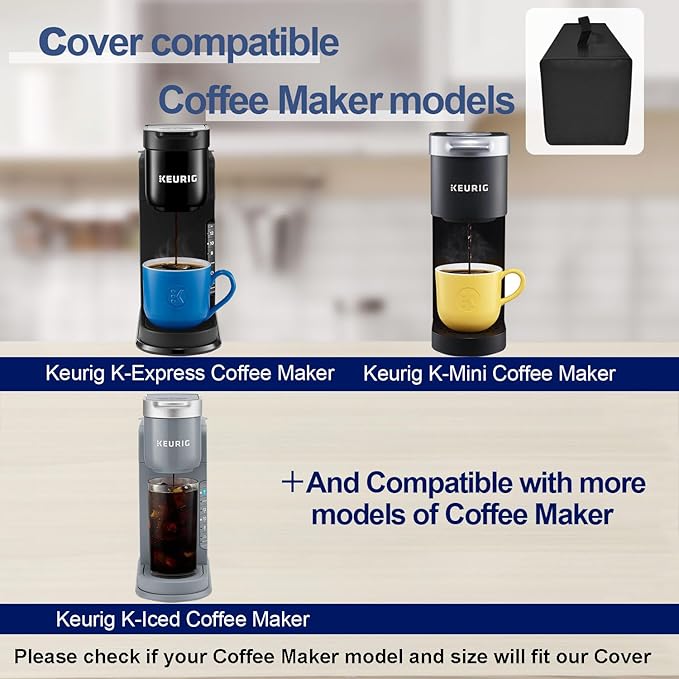 Dust cover for Keurig Single Serve K-Cup Pod Coffee Maker, Heavy Duty Waterproof Coffee Machine Cover for Keurig K-Express, K-Mini and K-Iced Single Serve K-Cup Pod Coffee Maker (Black)