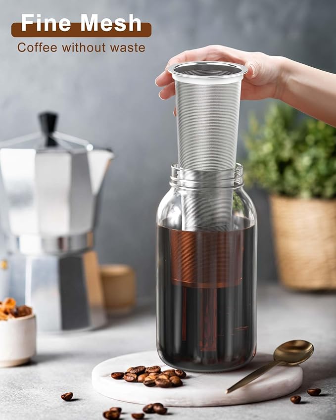 Cold Brew Strainer for 64oz Wide Mouth Mason Jars - 100-Micron Fine Mesh, Reusable 304 Stainless Steel Coffee Cold Brew Filter with Sealing Ring for Cold Brew Coffee Maker, Tea Infuser