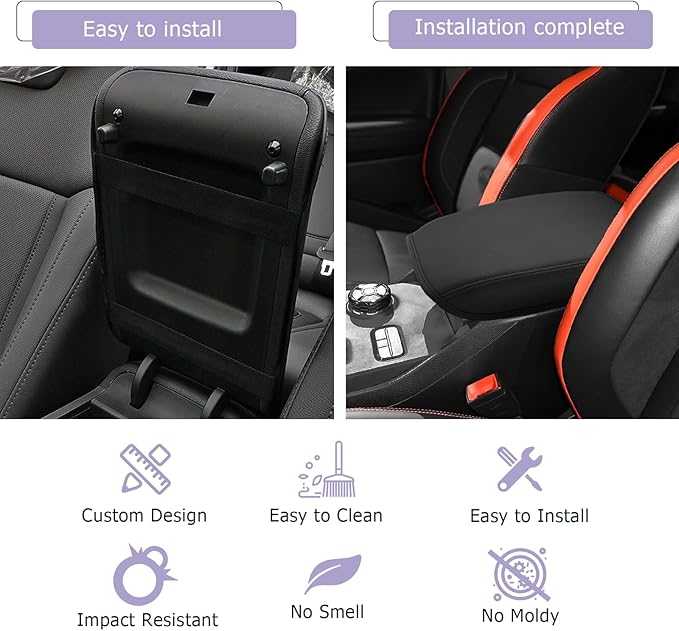 Ranger Center Console Cover Compatible with 2024 2025 Ford Ranger Accessories 2025 Ranger Armrest Cover Center Console Pad Ranger XL/XLT/Lariat/Raptor Armrest Console Cover Soft Leather,Thin Black
