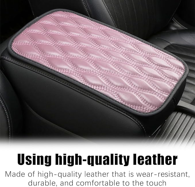 Car Center Console Cover, Leather Vehicle Armrest Seat Box Pad, Comfortable Memory Foam Automotive Interior Protection Cushion Mat Accessories, Universal for SUV, Sedan, Truck (Pink)