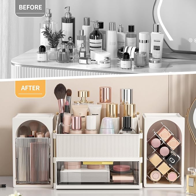 Modular Makeup Organizer, Clear Acrylic Cosmetic Storage Box with Drawer, Vanity Countertop Organizer for Makeup, Skincare and Beauty Accessories – Multiple Styles
