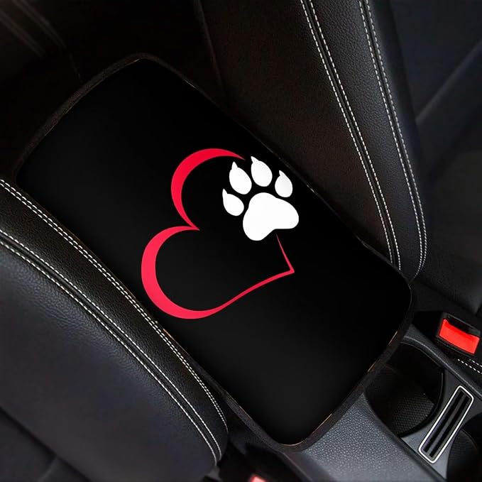 Mintutlipy Red Heart Dog Paw Car Center Console Cover Car Decoration Universal Durable Automotive Armrest Cushion Easy to Install