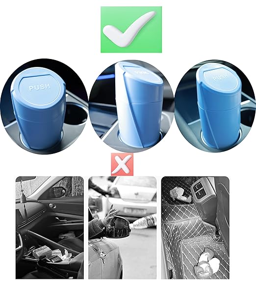 Car Trash Can Bin with Lid - 2 Packs Car Trash Bin-car Trash Can Cup Holder-Mini Trash Garbage Can with 30pcs Small Trash Bags-Car Organizer Storage for Front Back Seat Accessories (Blue)