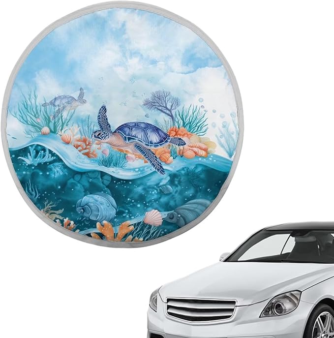 Sea Turtle Shell Coral Pattern Steering Wheel Sun Shade Steering Wheel Sunblock Cover Vehicle Steering Wheel Protector Block UV Rays Interior Accessories for Truck Van Car SUV