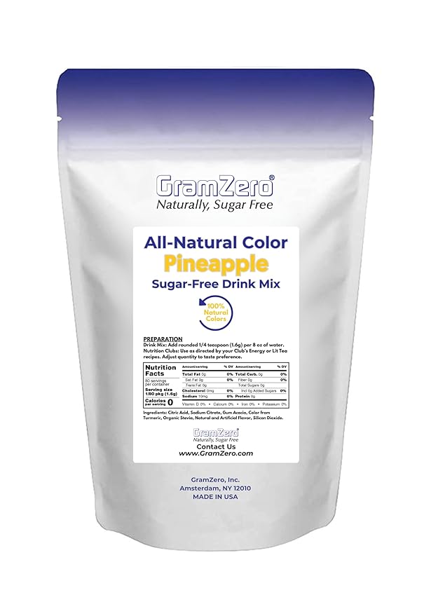 GramZero Pineapple Zero Calorie Sugar Free Drink Mix, Great For Nutrition Club Loaded Teas, Stevia Sweetened
