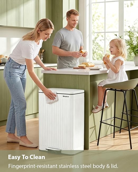 Lovewind Kitchen Trash Can, 18.5 Gallon / 70L Large Kitchen Garbage Can with Soft Close Lid – Pet Resistant, Removable Inner Bucket, Stainless Steel Trash Bin Perfect for Big Families, White