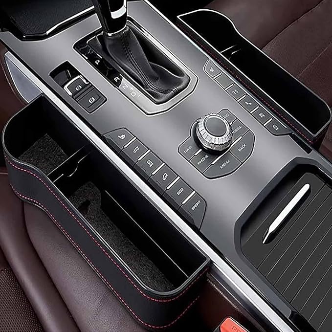 Leather Multifunctional Car Seat Organizer, Cars Seat-Gap Filler with Cup Holder, Multipurpose Backseat Car Seats Organizer Front Seats, Auto Storage Bag for Cars Console Side (Black,Right seat)