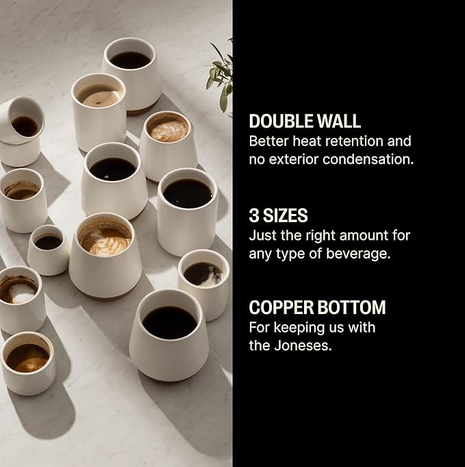 Fellow Big Jo' Double Wall Ceramic Coffee Mug - Refined and Sophisticated, Matte White, Single 12 oz Cup