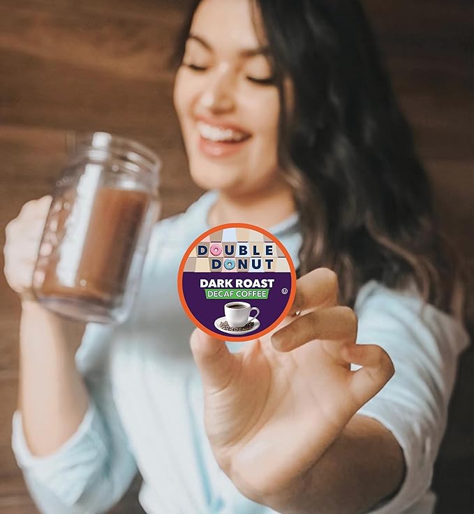 Double Donut Coffee Decaf Extra Bold Blend Dark Coffee pods, Dark Roast Coffee, Compatible with Keurig K Cups Brewers, 72 Count
