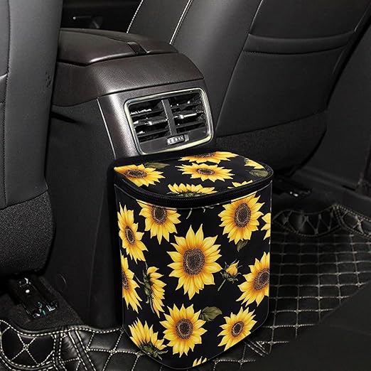 Car Trash Can with Lid Cars Trash Bag Bin Hanging Garbage Cans Leak Proof Vehicle Trash Can Multipurpose Storage Container, Sunflower Pattern