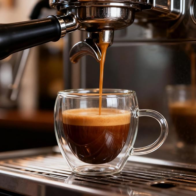 2.5oz Espresso Cups Set of 4, Small Expresso Shot Glass, Clear Expresso Coffee Cup with Handle, Double Wall Insulated Espresso Mugs,Tazas De Cafe Expreso, Suif for Espresso Machine Accessories