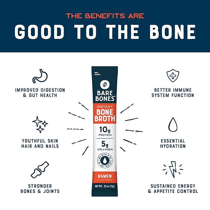 Bare Bones Ramen Bone Broth Instant Powdered Mix Packets | 5g Collagen | 10g Protein | Keto & Paleo Friendly | No Artificial Flavors | Non-GMO, Gluten-Free, Dairy-Free Rich Savory on-the-go 16 Pack