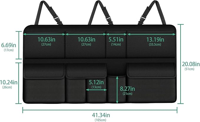 Hanging Trunk Organizer Fit For JEEP Grand Cherokee Foldable Large Capacity 41.3x20 inch Backseat Trunk Organizers Storage with Multi Pockets（Black）