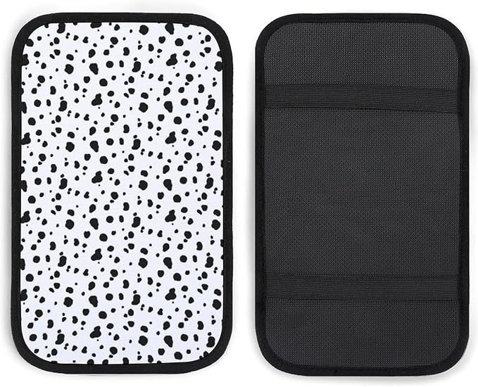 Black and White Dalmatian Print Car Center Console Cushion Pad,Waterproof Armrest Seat Box Cover Protector,Comfortable Car Decor Accessories Fit for Most Cars, Vehicles, SUVs