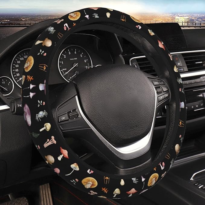 Retro Mushrooms Steering Wheel Cover for Women Men Girls, Car Accessories Decor Thickened Anti-Slip Auto Steering Wheel Covers Protector Universal Fit 15 Inch for Cars, Truck, SUV