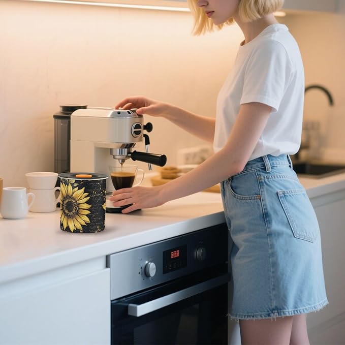 ALAZA Sunflower Vintage Airtight Coffee Bean Canister 500ml Food Storage Containers with Lids For Gournd, Tea, Sugar, Flour, Rice, Cereal, Candy Cookie Jar