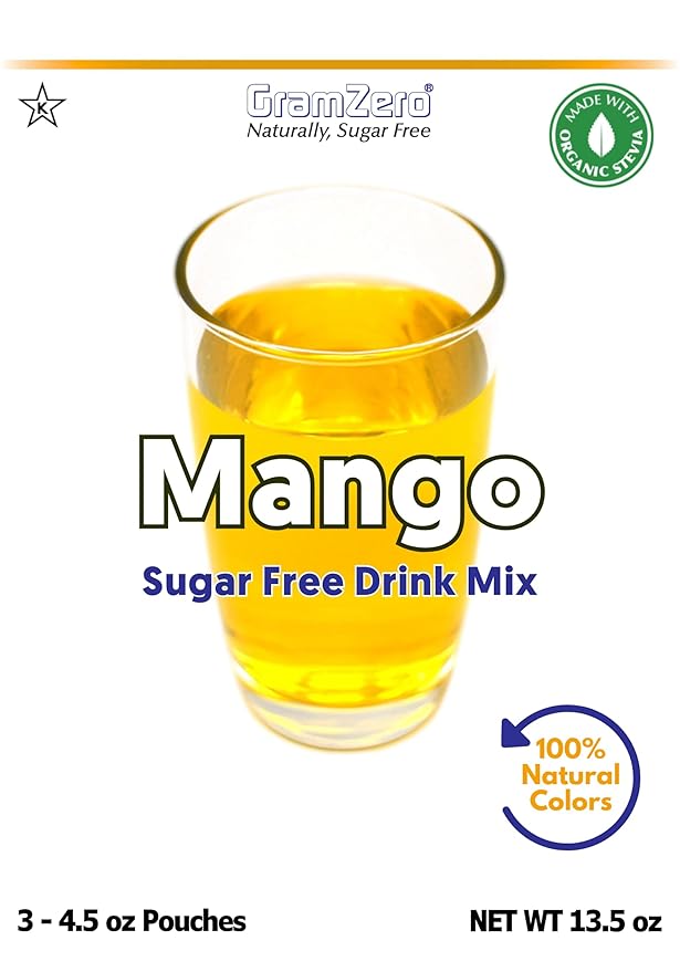 GramZero Mango Zero Calorie Sugar Free Drink Mix, Great For Nutrition Club Loaded Tea, Stevia Sweetened