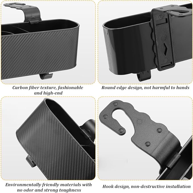 2PCS Car Backseat Cup Holder Organizer, Multifunctional Vehicle Headrest Storage Box with Strong Hooks, Automotive Interior Seat Back Hanging Box Accessories, Universal Fit (Black)